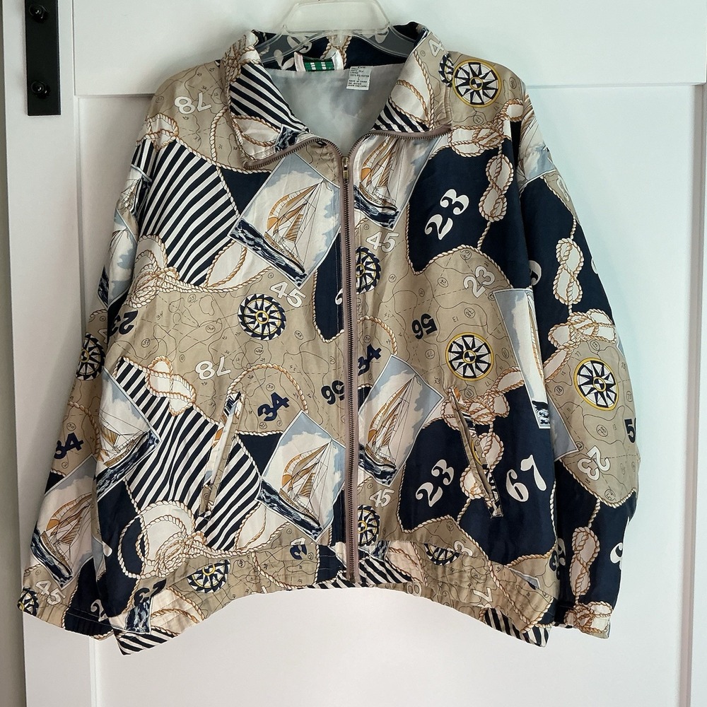 Vintage 90s EVR 100% Silk Nautical Rope Bomber Windbreaker‎ Women's Jacket Large